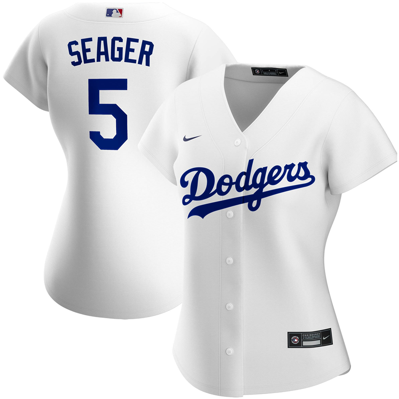 2020 MLB Women Los Angeles Dodgers Corey Seager Nike White Home 2020 Replica Player Jersey 1->women mlb jersey->Women Jersey